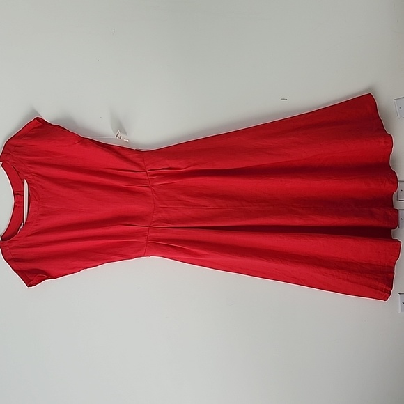 SOLD Marven Singer Vintage Red Linen Button Back Midi Dress 12 B3 - Picture 1 of 10